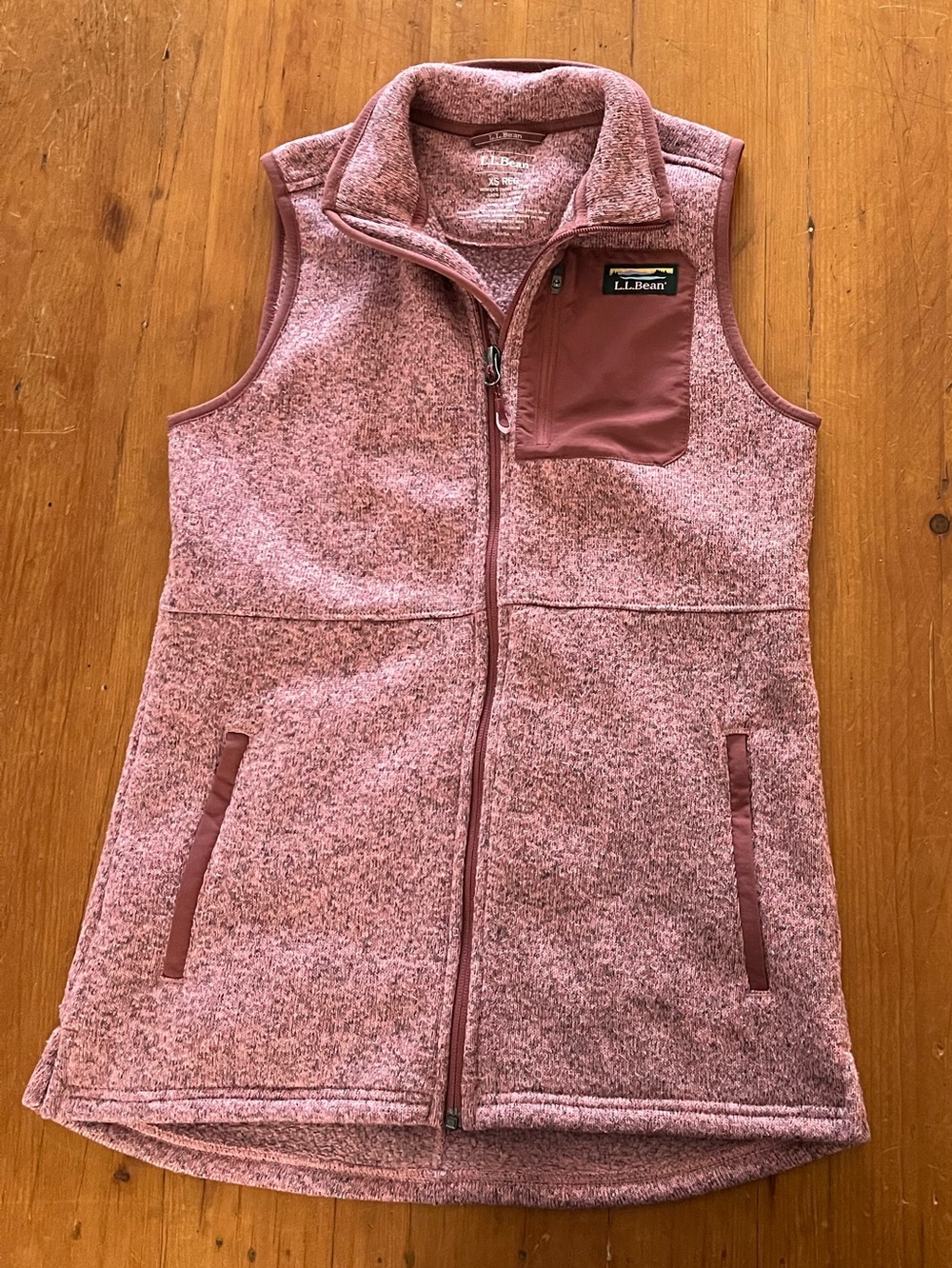 L. L. Bean Sweater Fleece Long Heathered Pink/Mauve Zipper Gorpcore Fall Vest
